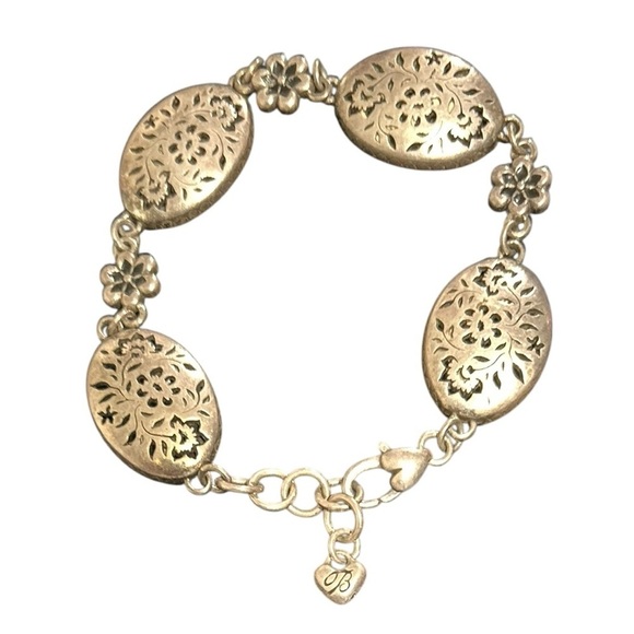 Brighton Jewelry - Brighton Mira Flor Collection Silvertone Floral Oval Charm Bracelet VGC